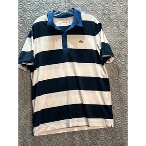 Lacoste Sport Men Navy White Stripe Polo Shirt‎ Short Sleeve US L